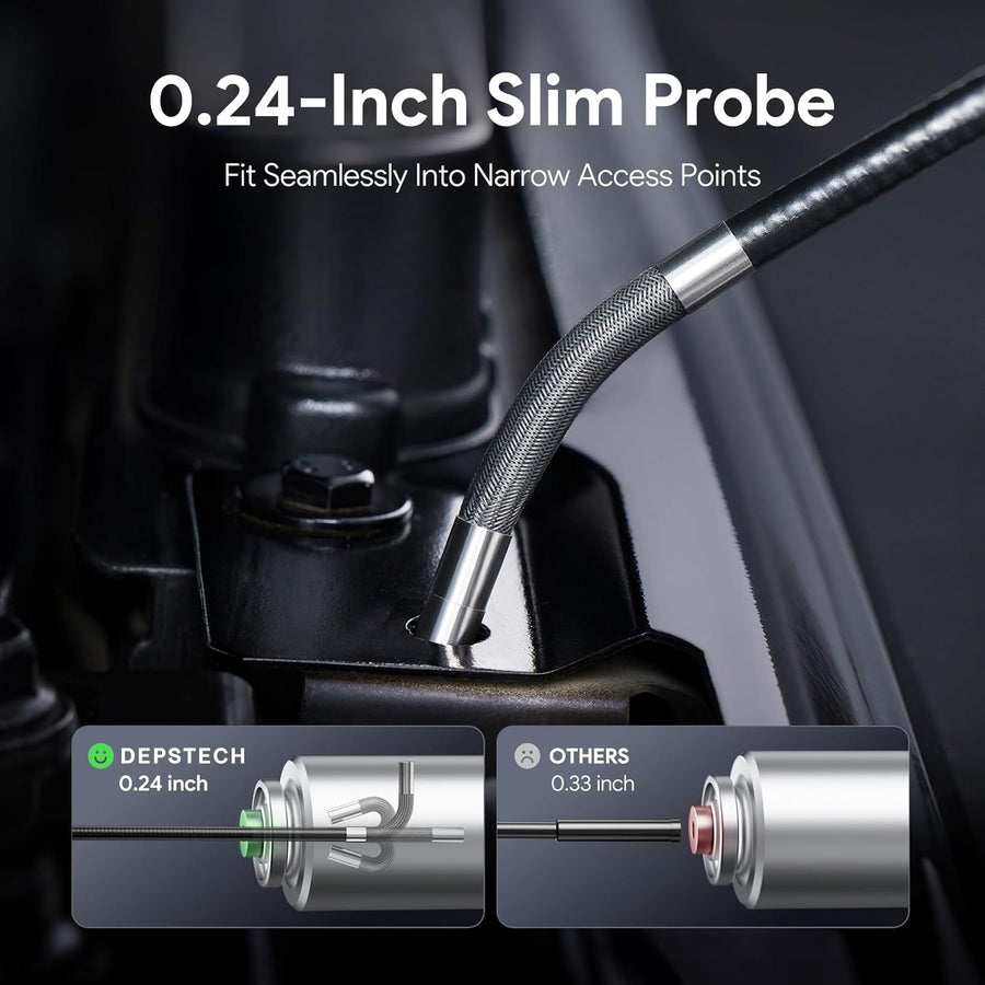 Endoscope 210° Bidirectionnelle Camera Endoscopique 5" HD 1080P Sonde 6.2mm 6 LED Luminosité Réglable Angle 78° Carte 32Go Flexible 1.5m IP67 Pour Inspection Auto Egouts Plomberie