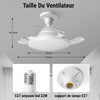 Ventilateur Plafond avec Lumière Pales Rétractable Télécommande 3 Niveaux Luminosité 3 Vitesse Eclairage 57cm Lampe Silencieux BLANC