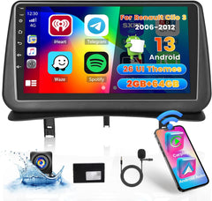 Autoradio 2G+64G pour Renault Clio 3 2005-2014 avec Carplay Android Auto, 9 Pouces Écran Tactile Android 15 Radio avec Lien Miroir FM/RDS EQ WiFi Bluetooth GPS SWC Caméra