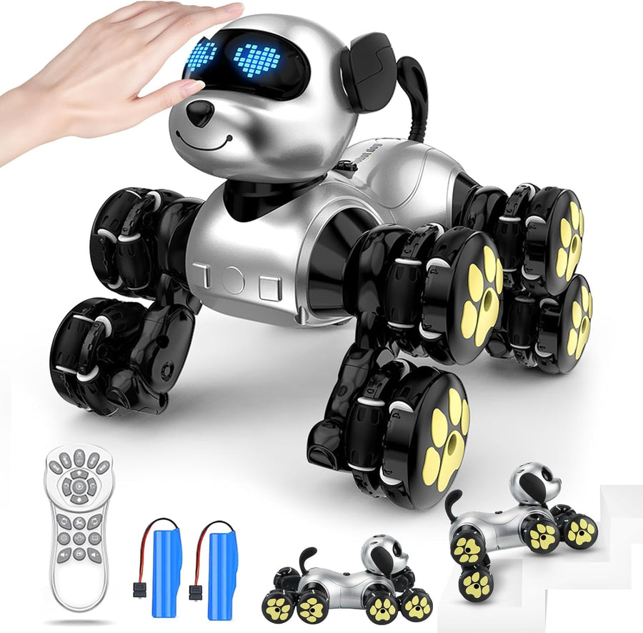 Jouet Chien Robot Enfants, 8WD Robot Jouet Télécommandé, RC Programmable Chien, Jouet Intelligent Pet Danse Musique
