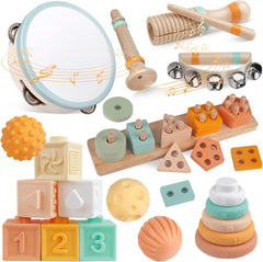 Set Instruments de Musique pour Enfants Jouets Montessori à Empiler pour Tout-Petits, Instrument de Percussion Jouet Musical en Bois