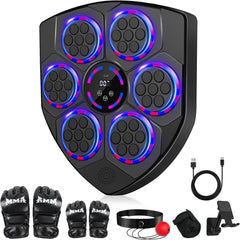Machine de Boxe Musicale Mural avec Comptage Intelligent, Soutien Bluetooth, Contrôle du Volume et Gants de Boxe, pour Accueil Gym Entraînement