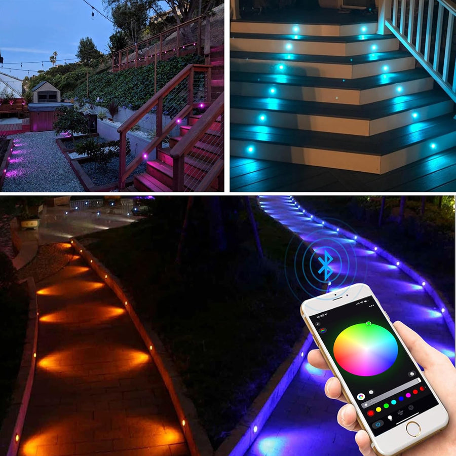 Lot de x6 Spots LED WiFi Bluetooth Encastrable au sol Extérieur Interieur Ø30MM 12V RGB Étanche IP67 Spot Encastrable Led avec Télécommande,LED Lumières éclairage pour Terrasse et patio