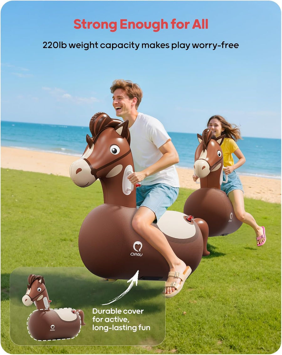 Jouet Cheval à Sauter Gonflable avec Pompe, 100 kg Capacité, Jouet d'Intérieur/Extérieur pour Enfants 5+ et Adultes, Palleur Géant Résistant