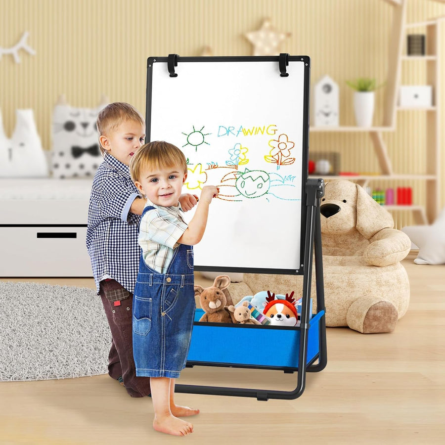 Chevalet Enfant Double Face Réglable 360° - Tableau Blanc & Noir avec Pince à Dessin - Cadeau Créatif