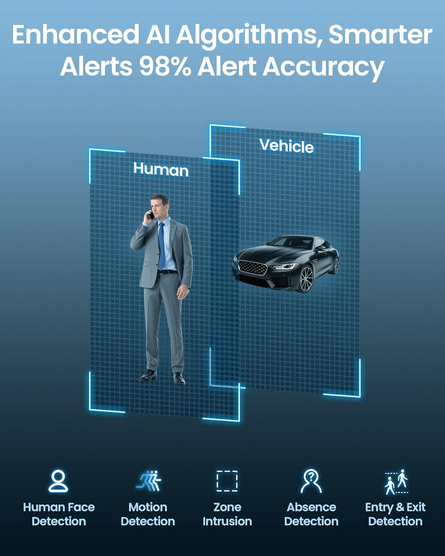 4K 8MP UHD Pan & Tilt Caméra de Surveillance WiFi Extérieure avec Carte Mémoire 64GB et Vue à 360°, Détection IA Visage/Véhicule, Suivi Automatique, Vision Nocturne, Audio Bidirectionnel