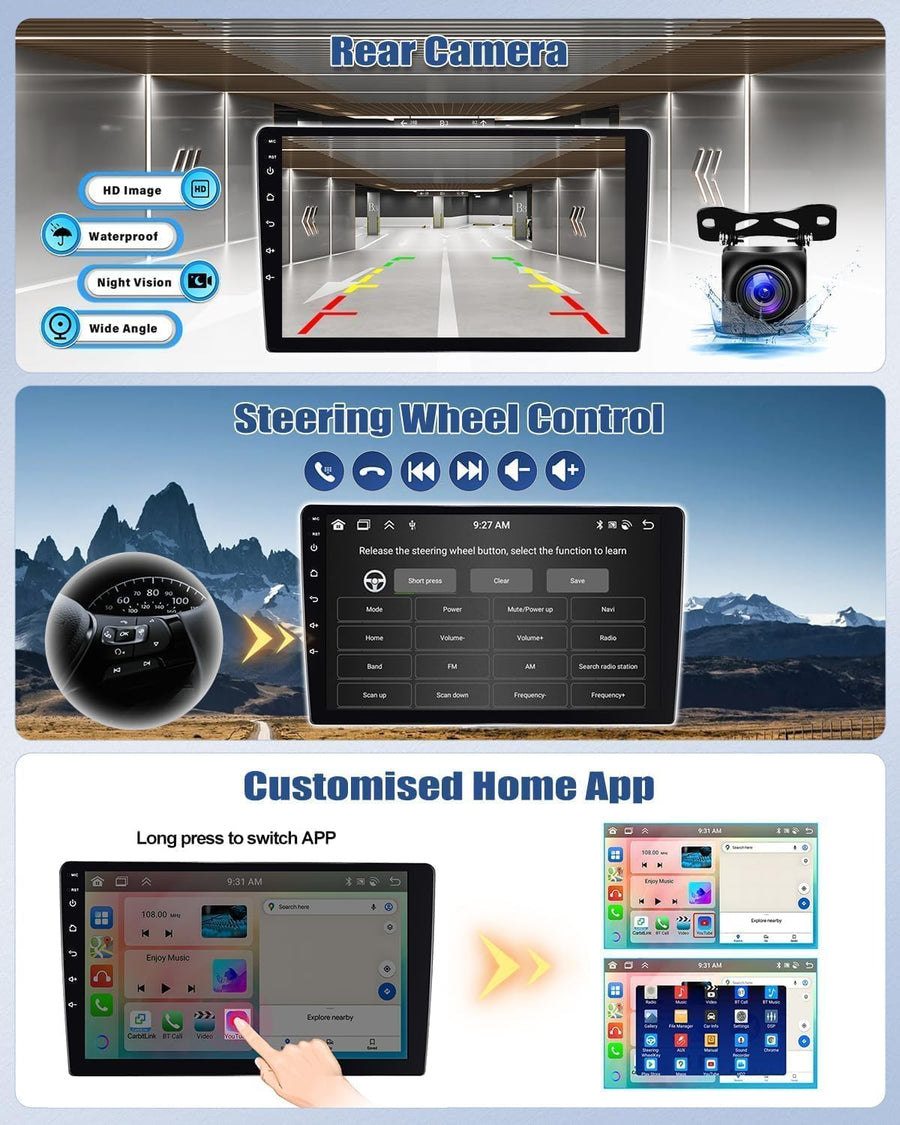 Autoradio 4Go+64Go pour Mercedes Benz Classe C W203,W209 C180, C200(2005-2009),Wireless Carplay Android Auto, 9 Pouces 2 Din Bluetooth 5.0/GPS/WiFi /32EQ DSP+MIC