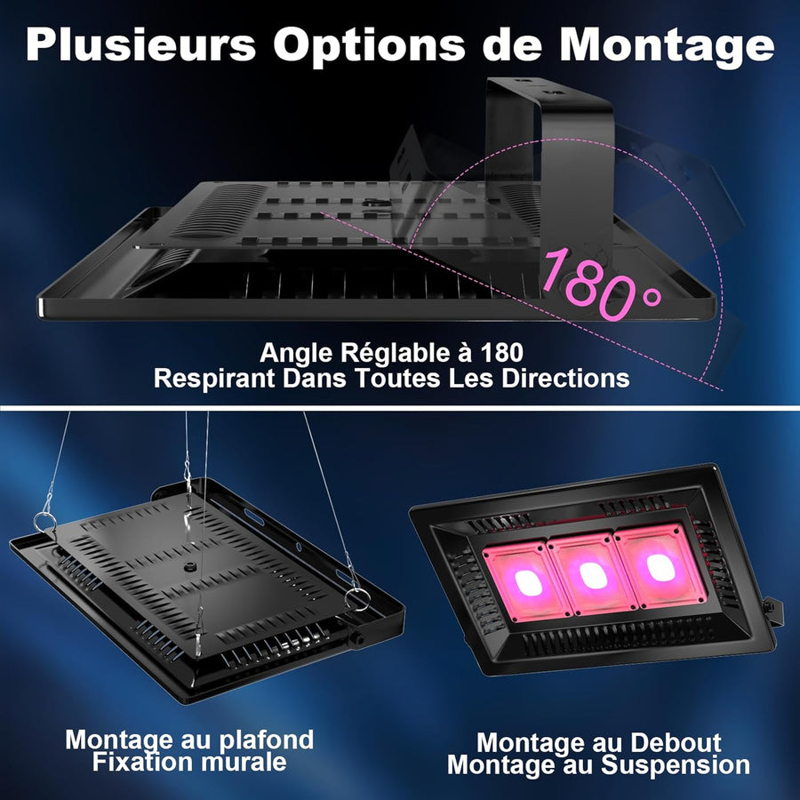 Lampe Horticole 150W, P600 Lampe Plante Interieur LED Spectre Complet, IP67 ETanche, Grow Light pour Une Culture Tout Au Long De L'AnnéE Avec Un éClairage De 270° - LumièRe Rose