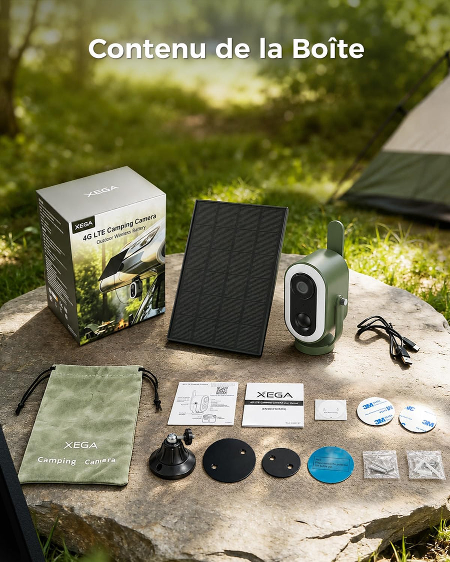 Caméra 4G avec Carte SIM Solaire Magnétique sans Fil Extérieur 2K Camera avec 3W Panneau Solaire 6000mAh Batterie, PIR Humaine Détection pour Camping-cars et Stationnement Temporaire