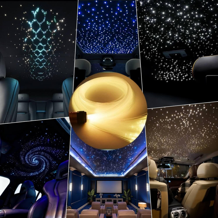 Lot de 300 lumières en fibre optique pour voiture - Câble à fibre optique de 2 m et 0,75 mm - Kit de plafonniers - Télécommande Bluetooth APP/RF - Synchronisation de la musique - Minuterie