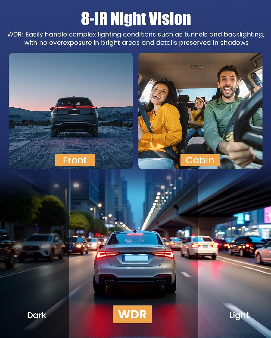 Dashcam Rétroviseur 4 Canaux 1080P, IPS Tactile 9,7 Pouces Trois Vues 720P, WiFi, Streaming, Aide au Recul, Enregistrement en Boucle et Carte 64 Go pour Conduite Quotidienne