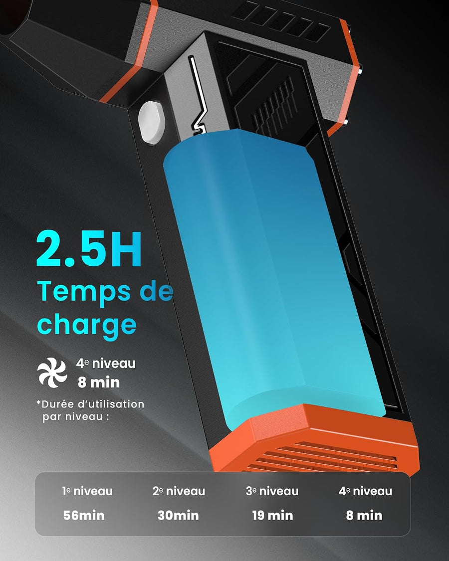 Souffleur Air Comprimé 110000 TR/Min, Soufflette Électrique avec Batterie 2000 mAh, Mini Souffleur Puissant avec 4 Niveaux de réglage, idéal pour Nettoyer PC, Clavier, Voiture