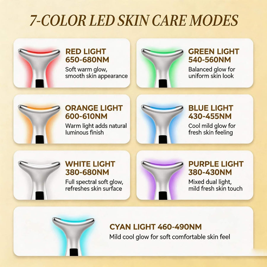 Masseur Visage EMS 7 Couleurs LED, Chaleur 45°C, 6 Modes 4 Intensités, Électrique pour Cou Visage Yeux, Rechargeable USB-C