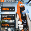 Pince multimètre , multimètre AC/DC 1mA/mV haute précision 6000 points, plage 100A/600V, détection NCV, résistance, capacité (nF/µF/mF), continuité et mode auto