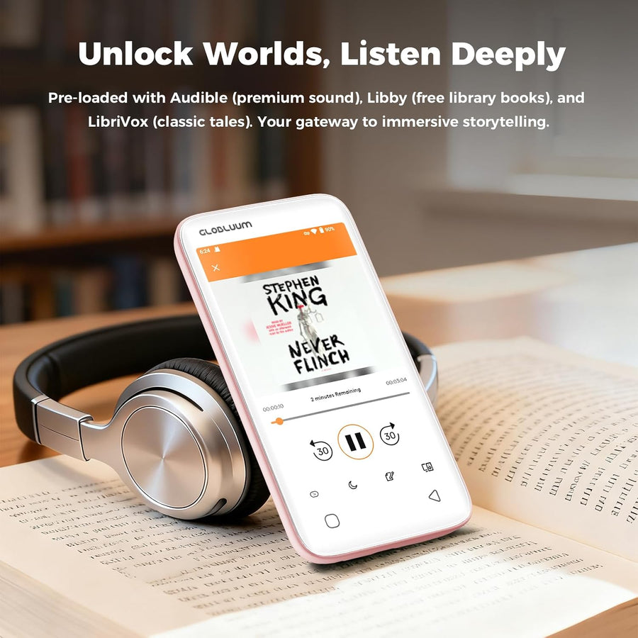 Lecteur MP3 Bluetooth WiFi, Spotify Compatible, Lecteur Musique 32 Go Streaming musical, Audible compatible, Android 14, écran 4", contrôle parental, adapté aux familles, Rose