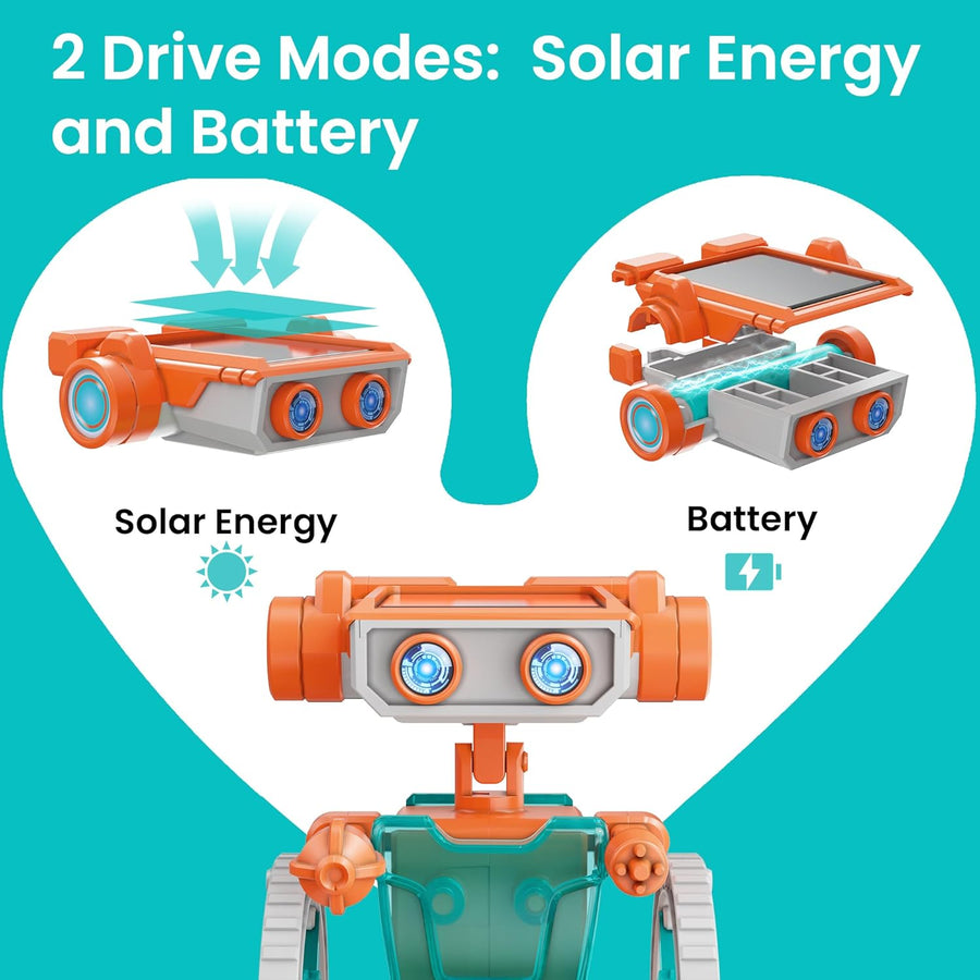 Robot Solaire 15 en 1 pour Enfants Jeux de Construction Jouets, Double Entraînement Solaire et Batterie 212 Pièces