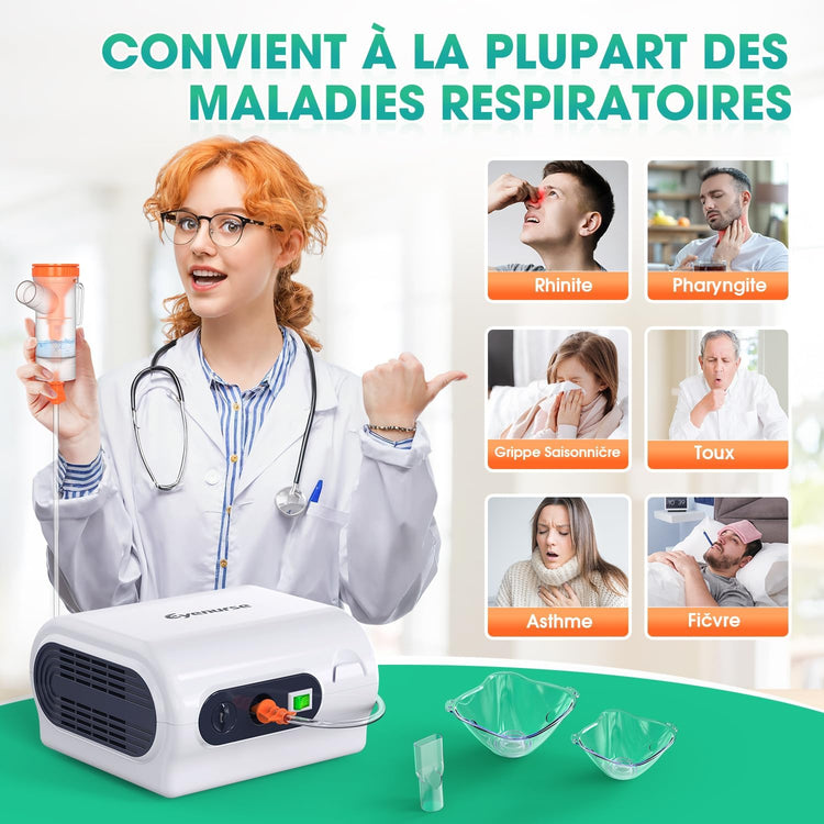 Nébulisateur Adultes Enfants Inhalateur avec Embout Buccal 2 Masques Aérosol Compact Traitement Respiratoire