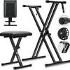 Support de clavier et banc de clavier - 6 niveaux réglables en hauteur - Double X-Frame - Pour clavier de 61, 76 et 88 touches - Charge maximale : 168 kg