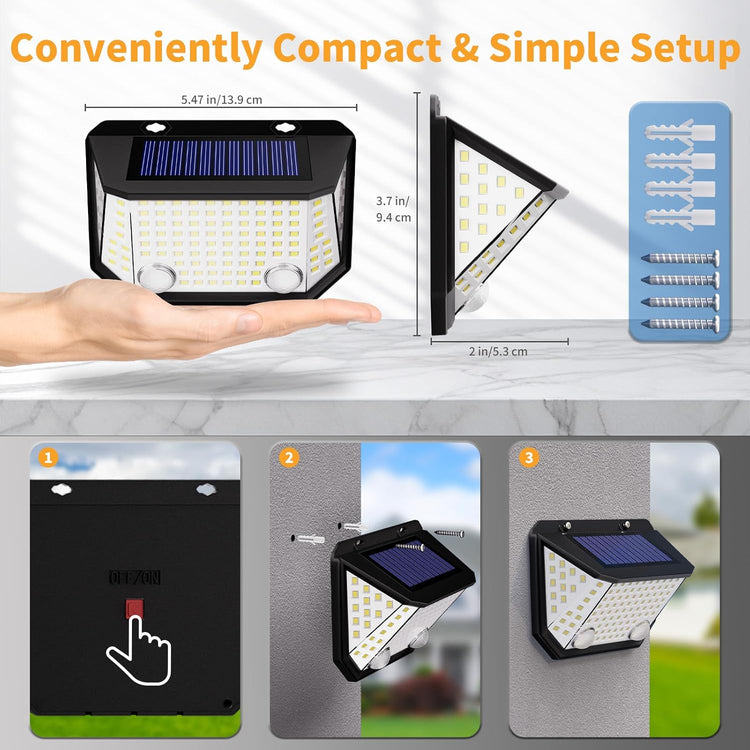 Lot de x2 Lumières Solaires Murales Extérieures pour la Maison Double Capteur Éclairage de 300° 6500K