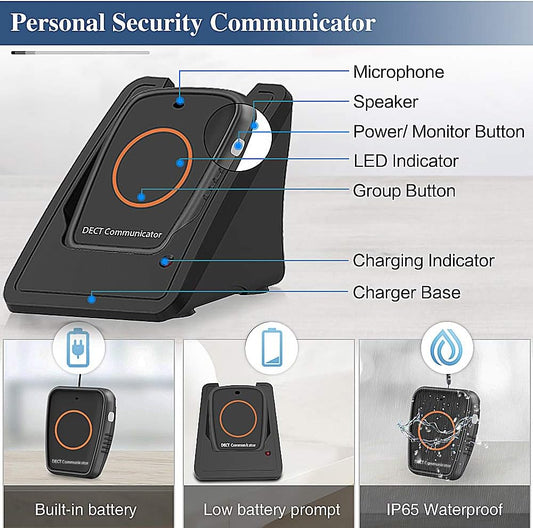 Interphone Sans Fil Audio Bidirectionnel Bouton Appel Soignant Pager Personne Agée