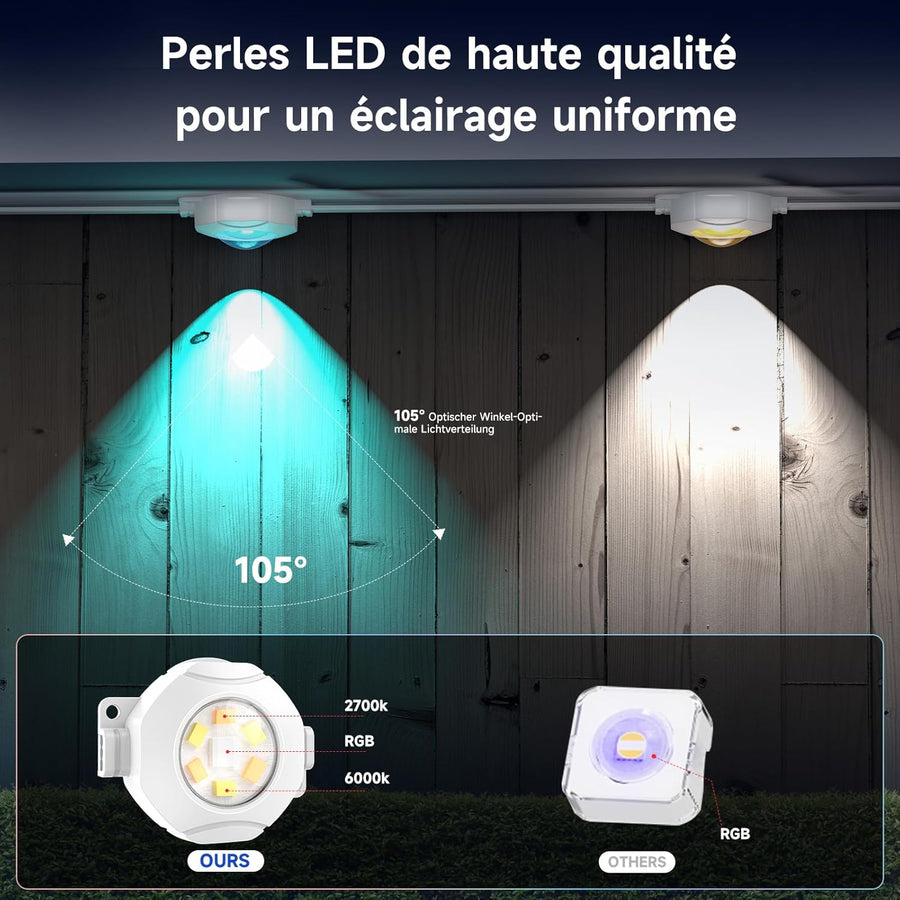 Éclairage Extérieur Permanent 30M Light RGBCW (2700K-6500K) Guirlande Lumineuse Intelligente pour les Fêtes de Jardin de Décoration de Noël et l'éclairage Quotidien IP67 Blanc