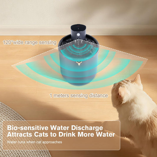 Fontaine Eau Chat sans Fil 2,5L Detecteur de Mouvement 4000mAh Rechargeable Batterie Silencieux Distributeur Eau Automatique NOIR