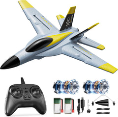 Avion Télécommandé 4 Canaux sans Balais, Gyroscope Avancé, Figures 360°, Alerte de Batterie Faible, Avion RC avec 2 Batteries, Facile à Piloter