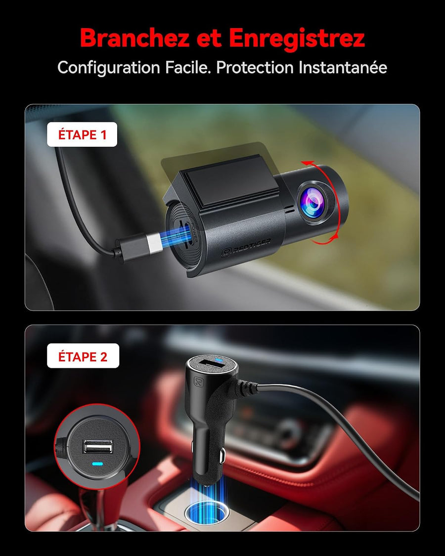REDTIGER F11 Dashcam Voiture 4K, WiFi & Contrôle via App, Vision Nocturne, WDR, Mini Caméra Embarquée Discrète, Enregistrement en Boucle & Mode Stationnement 24H, Plug & Play, Sans Carte SD, Max 256Go