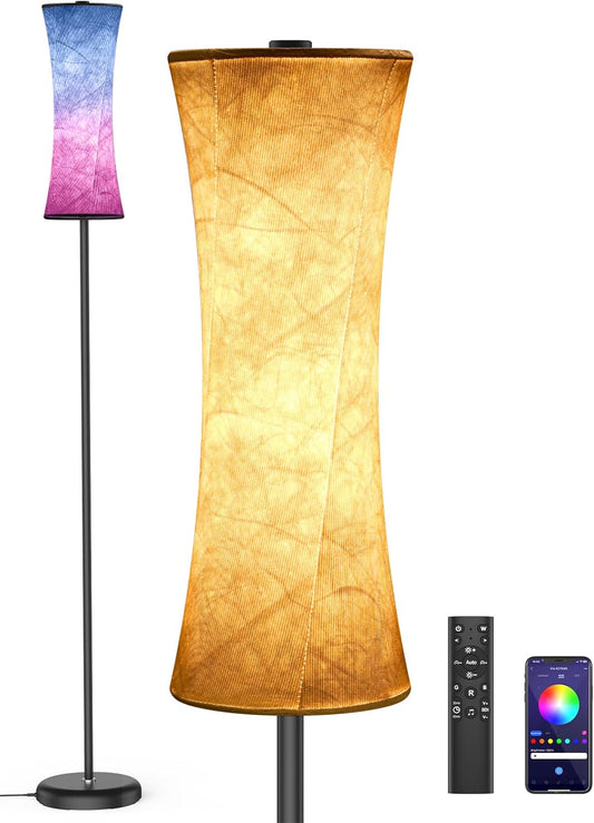 Lampadaire Sur Pied Salon avec Télécommande, Bluetooth APP Contrôle, Lampadaire Dimmbable Modern, L'abat-jour en tissu, Lumière Ambiante pour Fête, Gaming Room Chambre