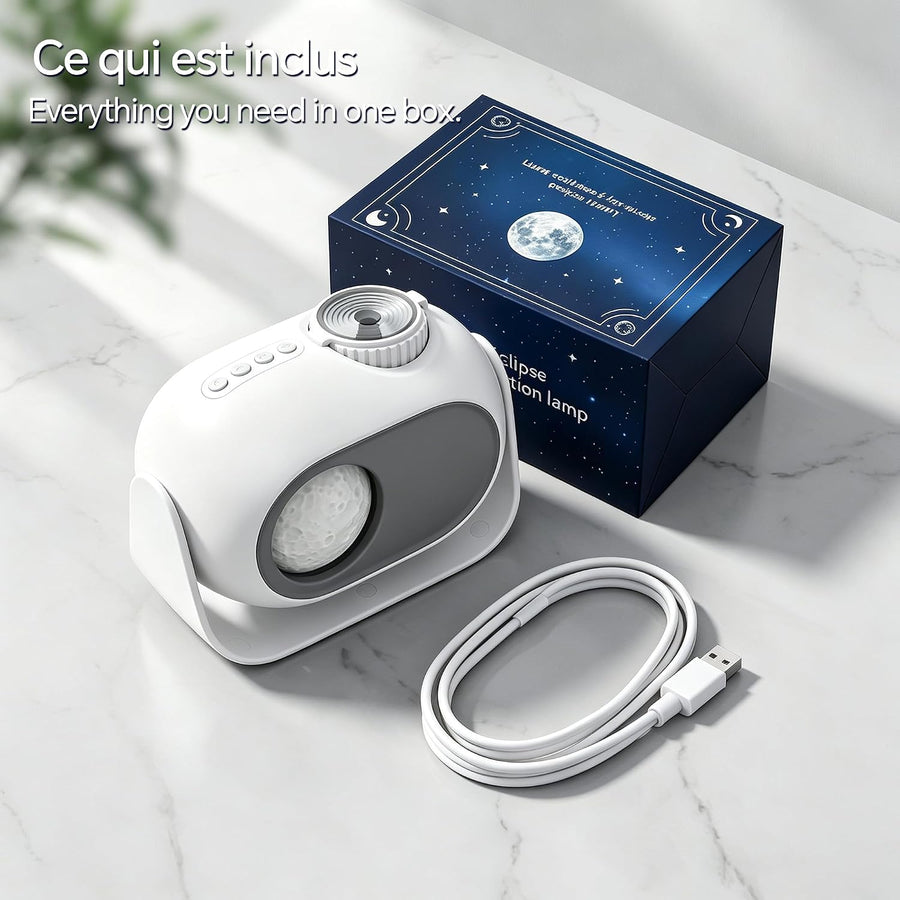 Projecteur 2-en-1 « Ciel étoilé et éclipse lunaire » et veilleuse, musique intégrée, lampe « Éclipse lunaire et galaxie » pour la décoration de la chambre d'enfant, détente avant le coucher, cadeaux d'anniversaire pour enfants