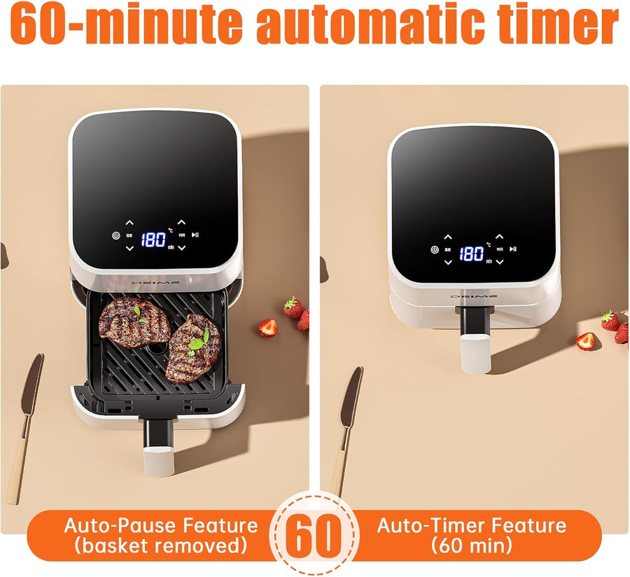 Air Fryer 2.5L Friteuse à Air Chaud Cuisson, Réchauffage, Rôtissage Mini Compacte et Silencieuse, panier antiadhésif et lavable au lave-vaisselle