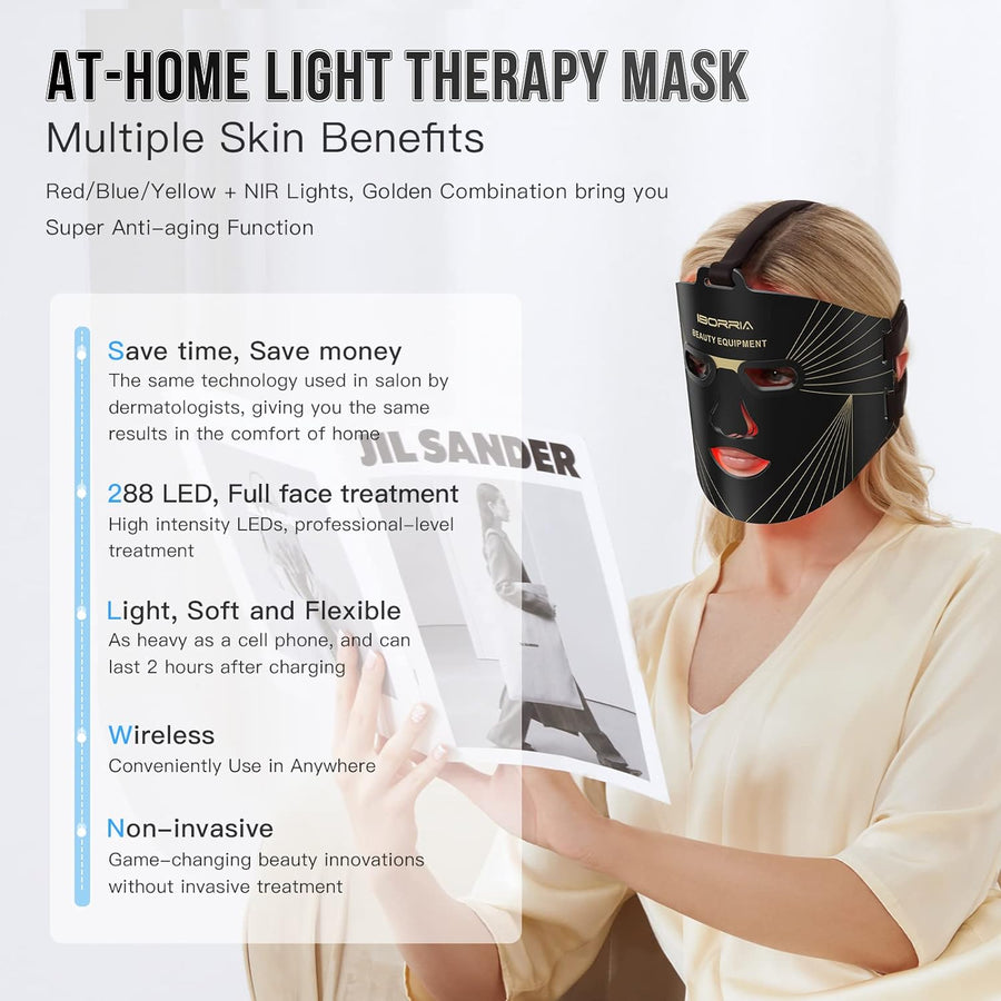 Masque Facial LED Luminothérapie Thérapie Lumière Rouge Anti-Âge 3 Couleurs Raffermissant Éclaircissement Beauté