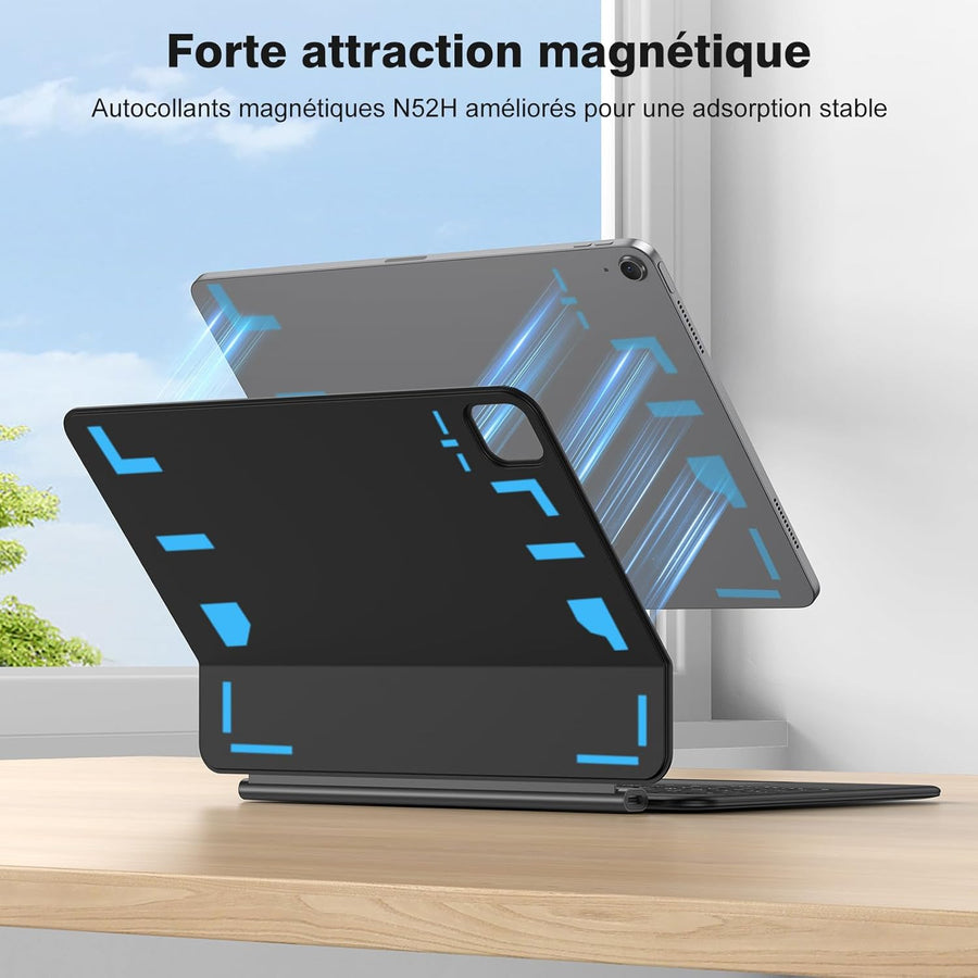 Clavier pour iPad Air 11 (M3/M2, 2025/2024)/Air 5/4 AZERTY ISO-FR, Magic Keyboard pour iPad Pro 11" (4/3/2/1 Gen) avec Pavé Tactile Pleine Surface, Rétroéclairé Réglable