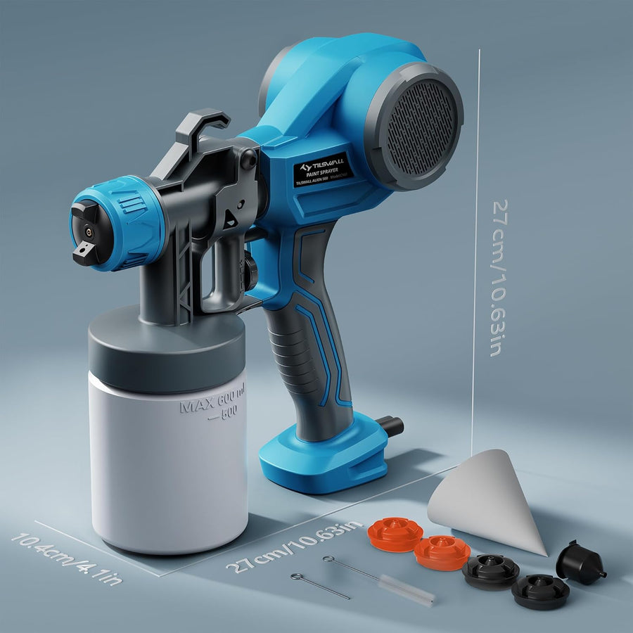 Pistolet a Peinture Electrique avec 4 Buses en Cuivre et 3 Motifs, 100 DIN-s Pulvérisateurs de Peinture, Applicabilité Mur et Plafond, Accessoires de Nettoyage