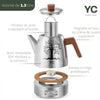 Théière en Acier Inoxydable 1,3L avec Infuseur – Théière Design avec Réchaud Chauffe-Thé et Poignée en Bois – Accessoire Elégant pour Infusion, Tisane et préparation de Thé en Vrac