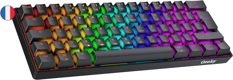Clavier de Jeu Mécanique AZERTY 62 Touches Multicolores Rétroéclairées RGB LED pour Gaming