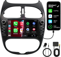 Autoradio Double DIN avec Écran pour Peugeot 206 (1998-2009), CarPlay & Android Auto sans Fil, Écran Tactile Auto 7