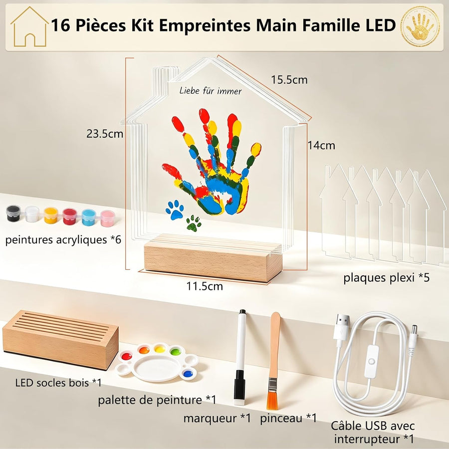 Kit d'empreintes de main avec veilleuse LED, empreinte de pied de bébé avec Empreinte de main pour couples et familles, kit d'empreintes de pattes de chien et chat, souvenir à faire soi-même