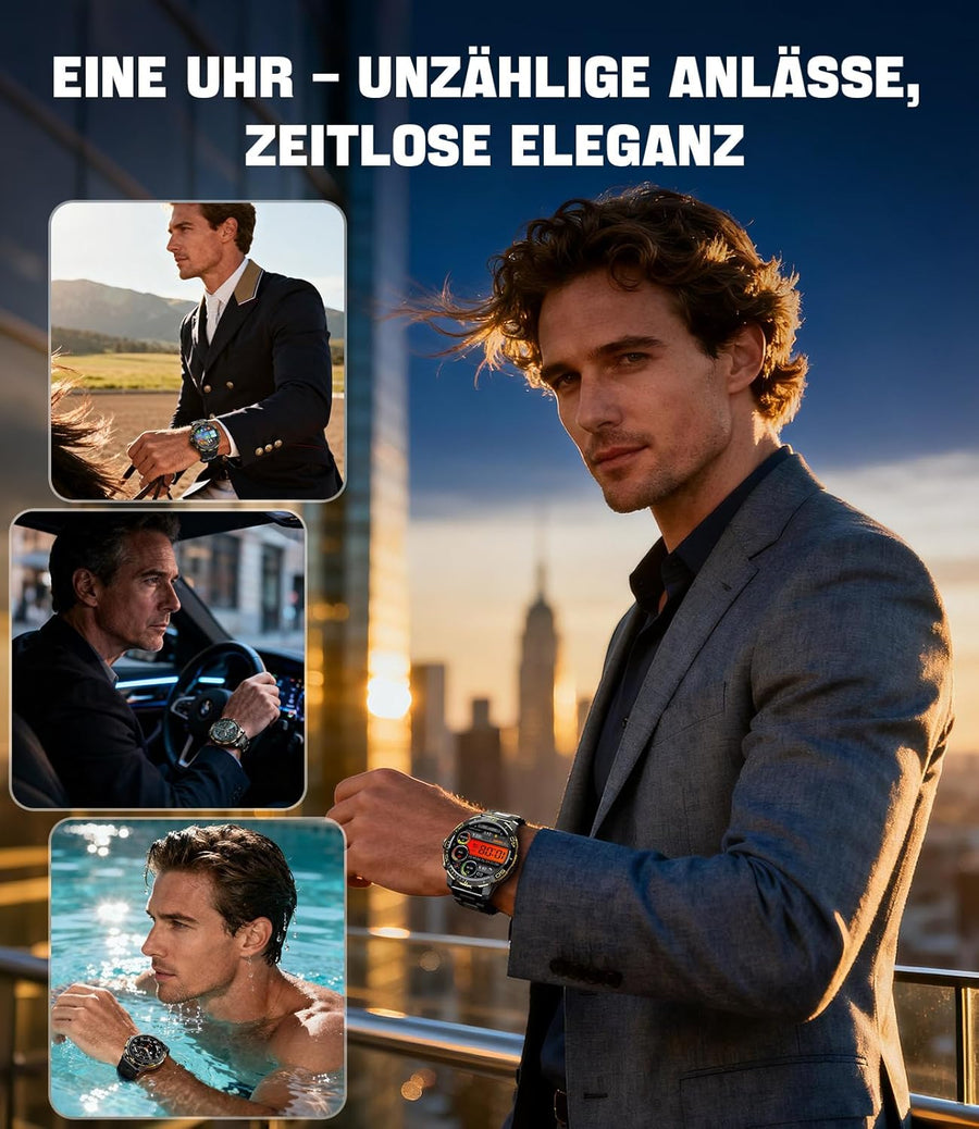 Montre Connectée Homme avec 800mAh, 1,43" AMOLED Business Smartwatch Homme avec Appel Bluetooth, 200+ Modes Sportifs, Fréquence Cardiaque, SpO2, Suivi du Sommeil pour Android iOS