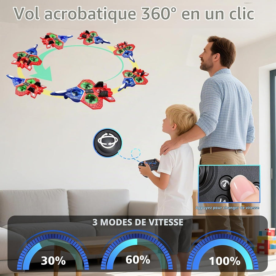 Drone Avion RC Rouge en Mousse pour Enfants, flottement Auto, lumières LED Flips 3D, 2 piles incluses, quadricoptère léger sécurisé, maniable pour garçons, filles et pilotes débutants