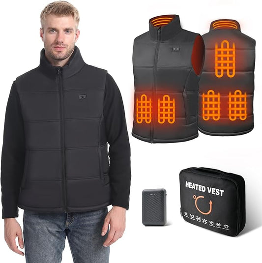 Gilet Chauffant Homme Batterie 12000mAh Incluse Veste sans Manche 6 Zones de Chauffage Taille M