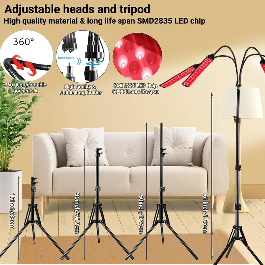 Lampe de luminothérapie rouge avec lumière infrarouge 660 nm et 850 nm – 420 LED, 5 niveaux, 4 panneaux réglables, minuterie et support pour soulager les douleurs du corps entier, visage, dos