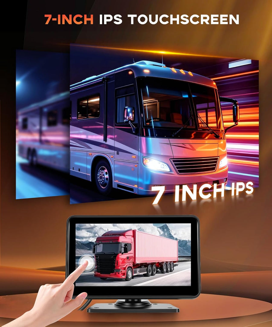 Caméra de Recul 2 Caméras avec Android Mirror LInk, 7 Pouces Moniteur 2 Écran Divisé IP68 Étanche, Vision Nocturne, Loop Video/Ligne Inversée