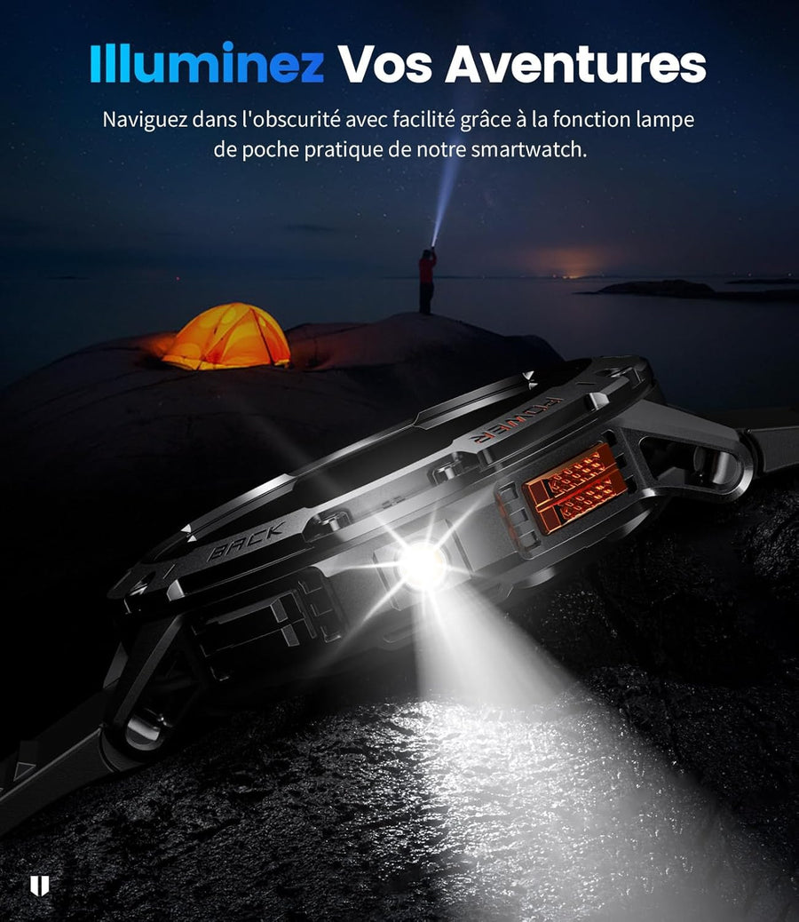 Montre Connectée Homme avec Appels Bluetooth/530 mAh, 1,43" HD AMOLED Smartwatch Homme avec 120+ Modes Sportifs/Moniteur de Fréquence Cardiaque/Sommeil/SpO2, IP68 Étanche Podomètre Android iOS