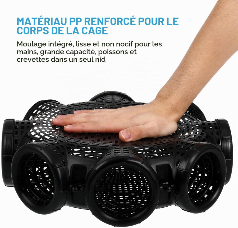 Piège à Poisson Cage Anguille Pêche en Plastique Nasse Panier Respirant à 8 Trous pour Écrevisses, Crabes et Petits Poissons en Rivière, Appât Stable Facile à Transporter