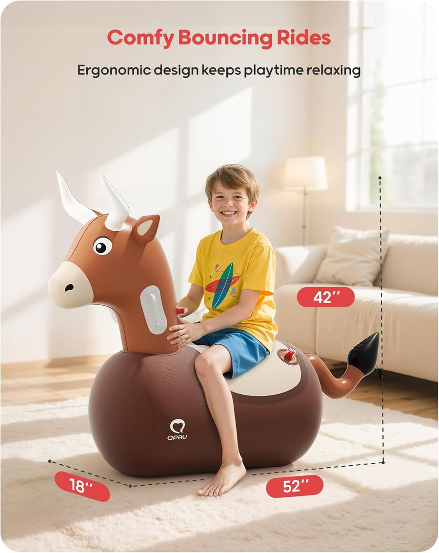 Jouet Taureau Sauteur Gonflable avec Housse en Tissu & Pompe, Jouet à Enfiler pour Enfants 5+ & Adultes, Jeu d'Extérieur