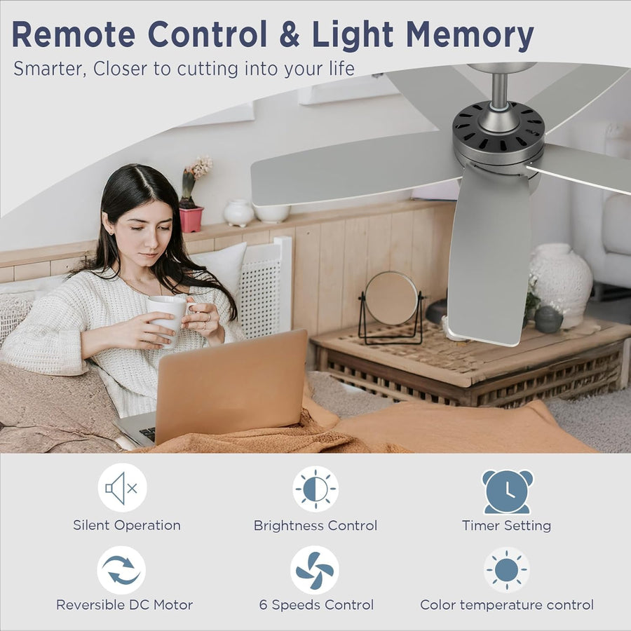 Ventilateur de Plafond 91 CM pour Petite Pièce: Moderne Avec Lumière à Intensité Variable et Télécommande - Réversible et Silencieux avec 6 Vitesses pour Petite Chambre - 230 V