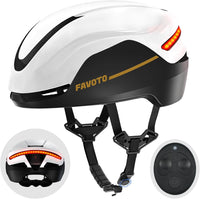 Casque de Vélo Intelligent avec Lumière – Casque Ebike Certifié CE Double Coque pour Adulte Homme Femme avec Clignotants pour Cyclisme sur Route Déplacements en Ville BLANC