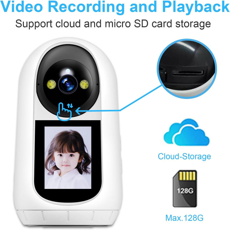 Caméra Surveillance Intérieure 2MP Vidéo Bidirectionnelle Ecran 2,4 Pouces Vision Nocturne IR Détection de Mouvement Compatible Assistant Vocal