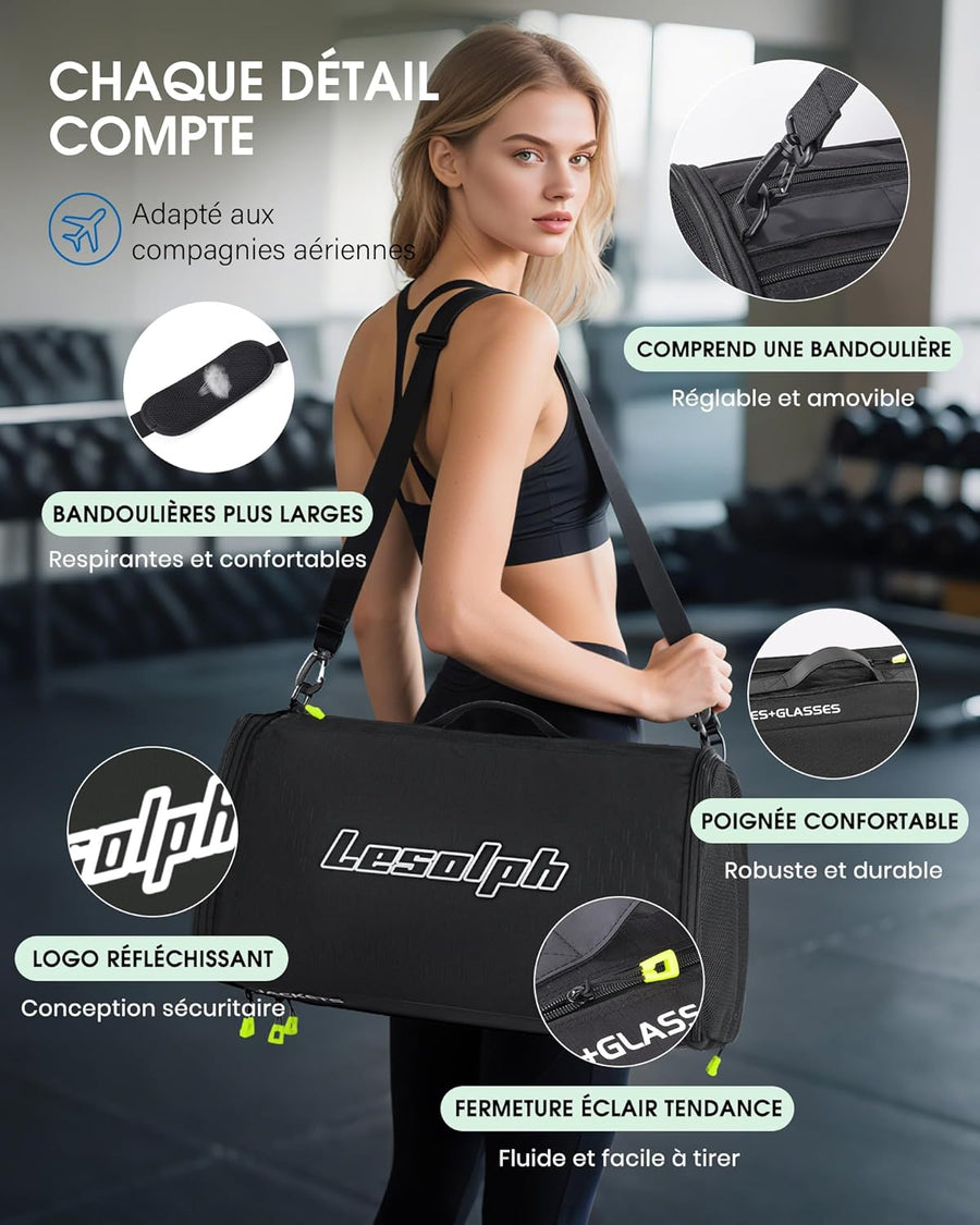 Sac de Sport Homme Femme, 35L Sacs de Voyage avec Compartiments Chaussures et Humide, Grand Capacité Sacs de Voyage avec Bandoulière réglable et Amovible, Sac de Sport pour Gym, Camping